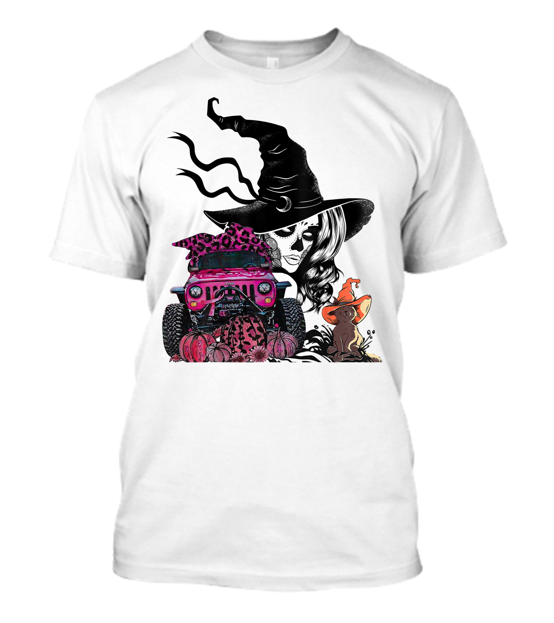 My Broom Broke Now I Drive A Black Jeep With Witch Hat And Halloween Cat T-Shirt