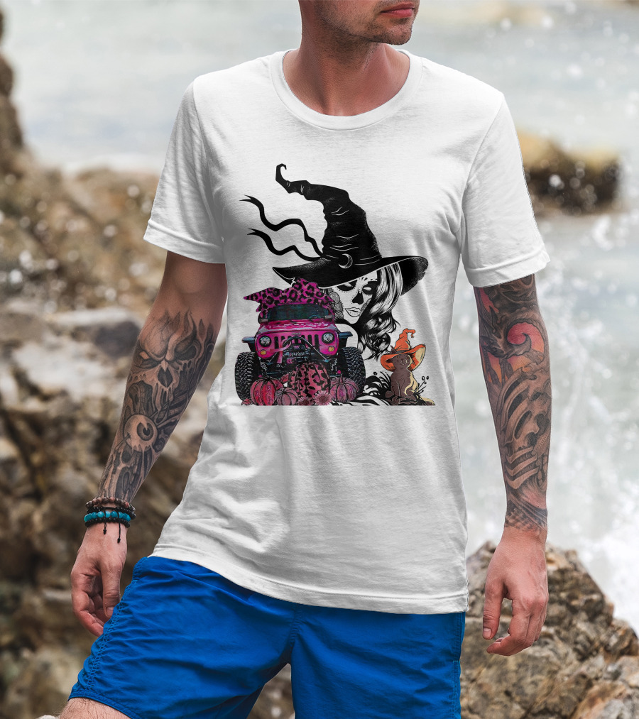 My Broom Broke Now I Drive A Black Jeep With Witch Hat And Halloween Cat T-Shirt