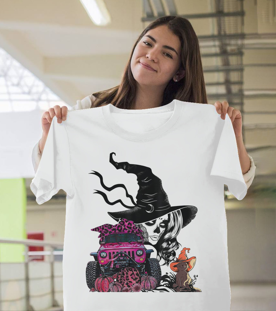 My Broom Broke Now I Drive A Black Jeep With Witch Hat And Halloween Cat T-Shirt