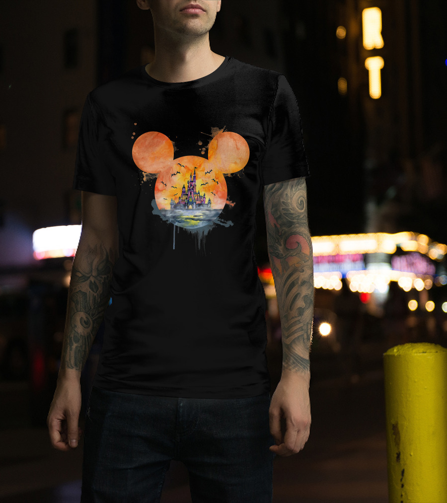 Mickey Ears Halloween Castle With Bats T-Shirt