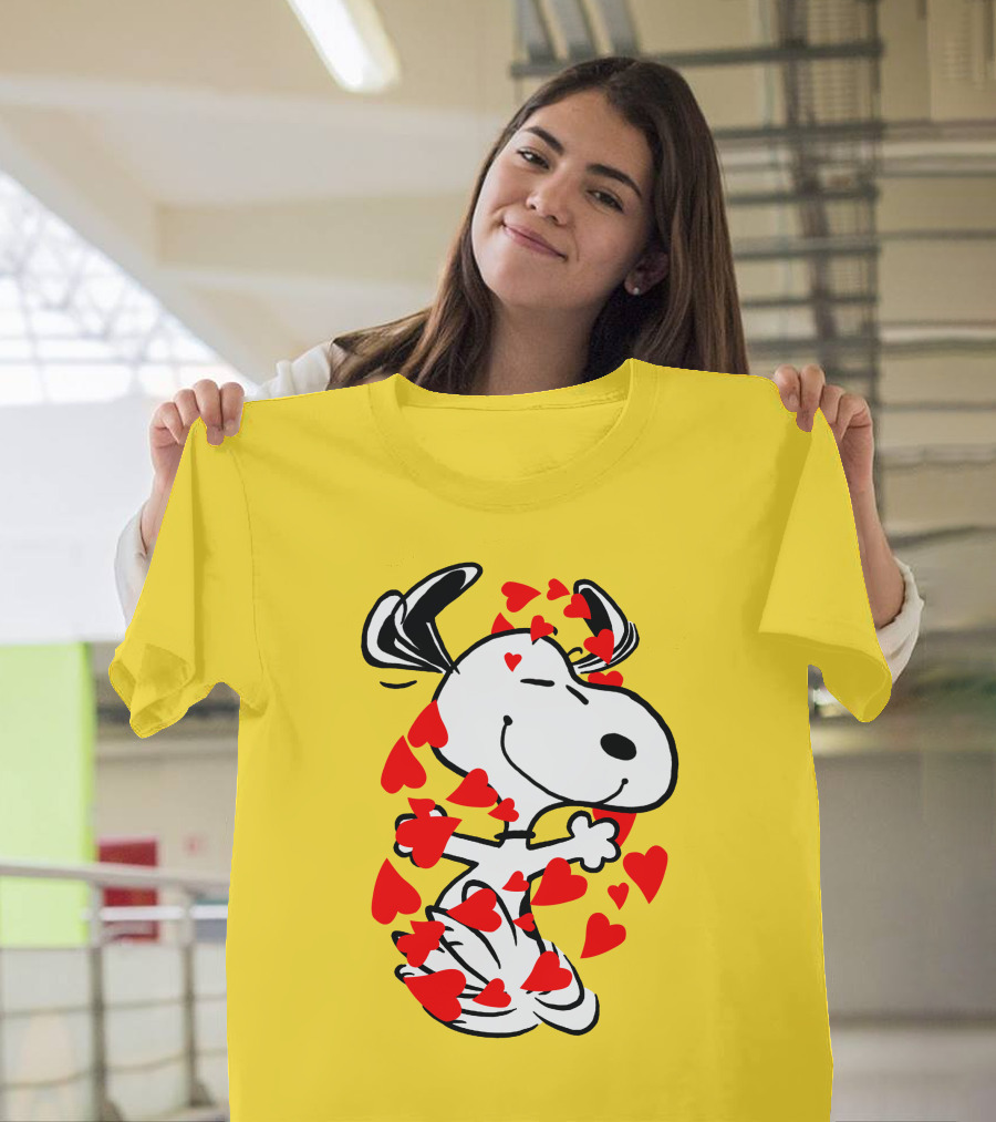Snoopy Surrounded by Red Hearts Hugging Blissfully T-Shirt
