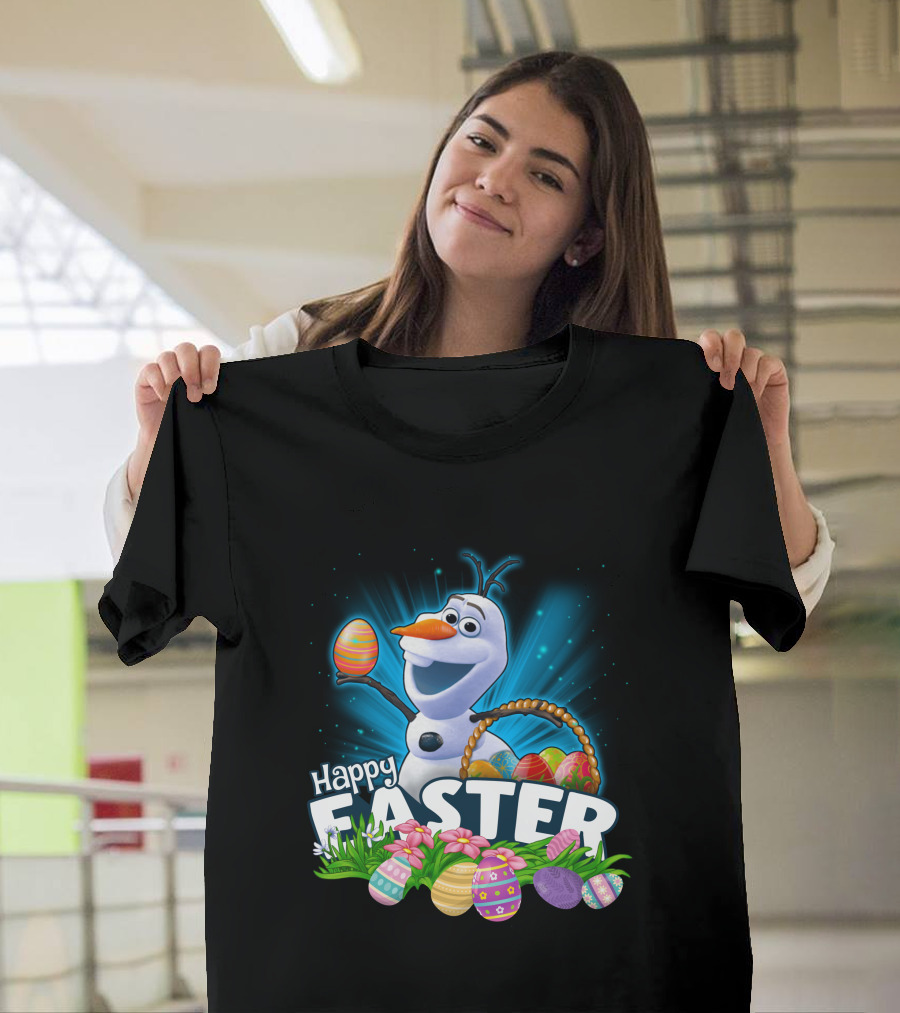 Happy Easter Snowman Eggs Basket and Flowers T-Shirt