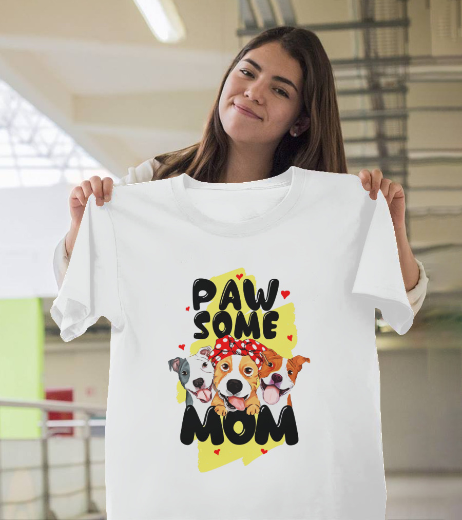 PAW SOME MOM Pups With Bandana And Hearts T-Shirt