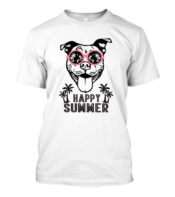 Happy Summer Dogs With Sunglasses And Palm Trees T-Shirt