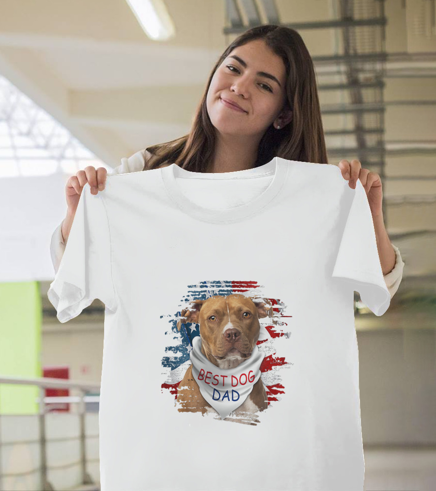 Best Dog Dad Patriotic American Flag Bandana Dog T-Shirt