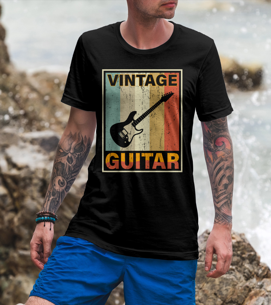 Vintage Guitar Retro Stripes Electric T-Shirt