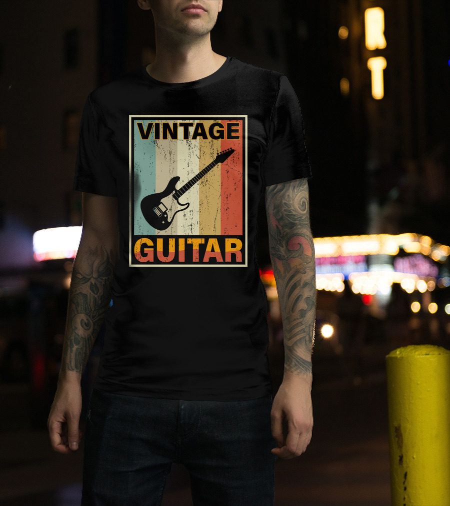 Vintage Guitar Retro Stripes Electric T-Shirt