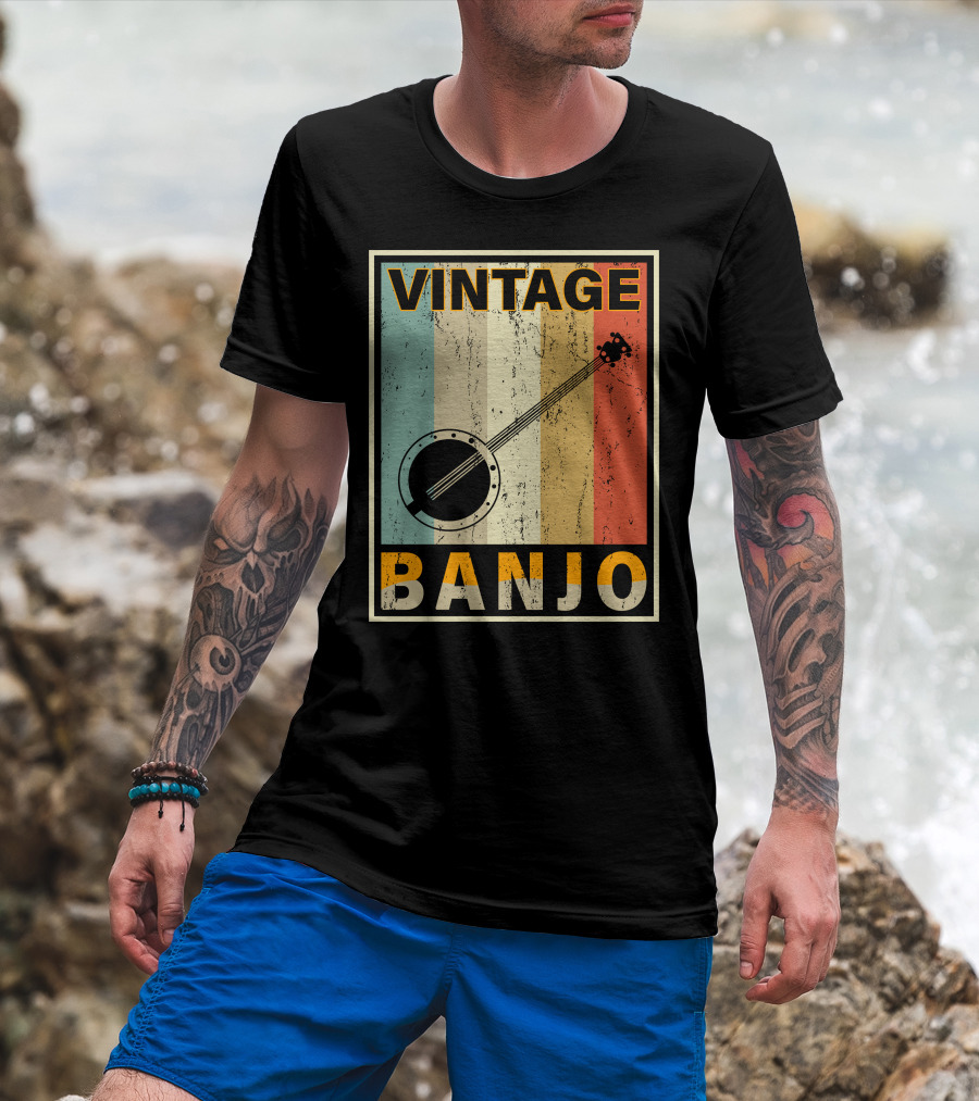 Vintage Banjo Retro Stripes T-Shirt