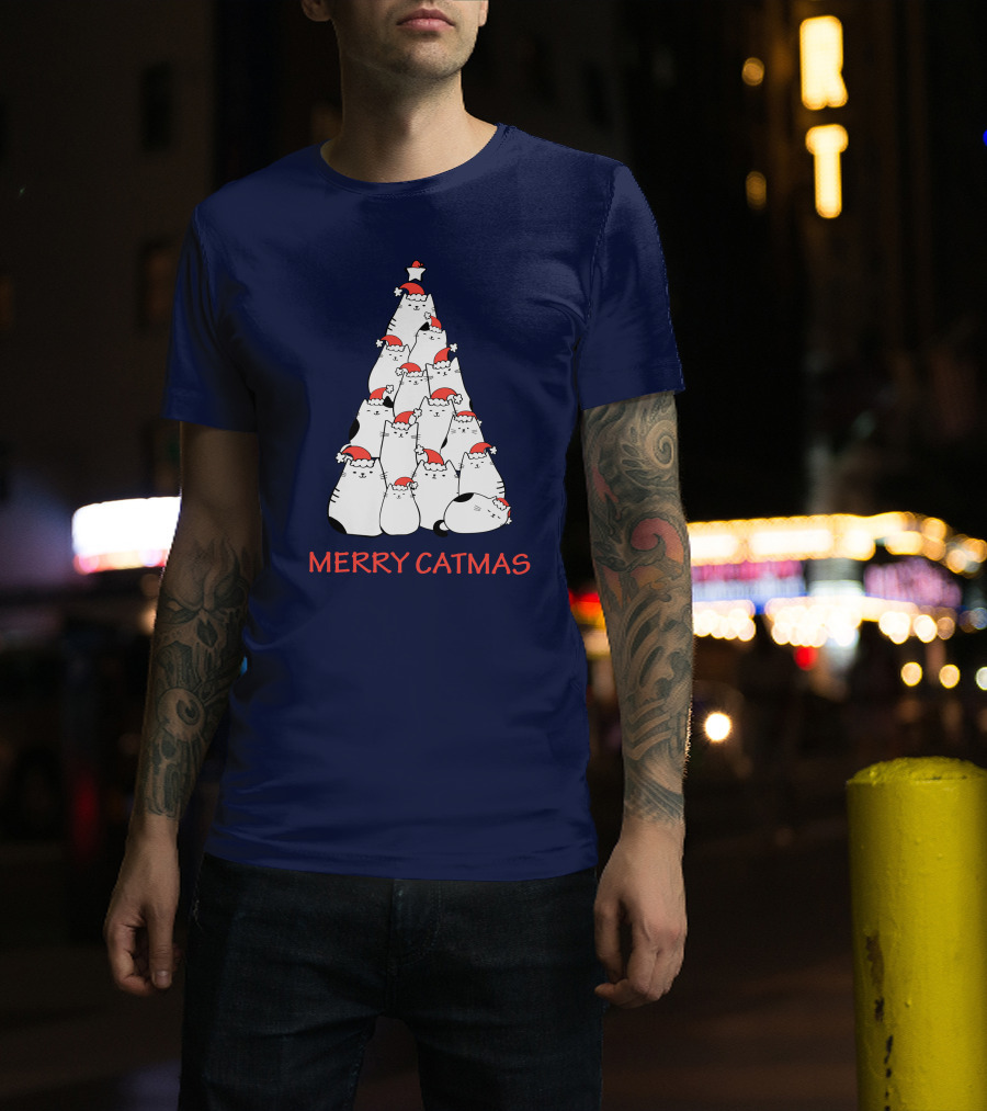Merry Catmas Funny Cat Love Christmas Tree Cats T-Shirt