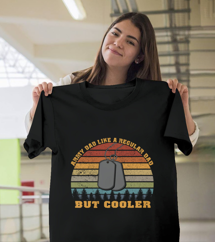 Army Dad Like a Regular Dad But Cooler with Dog Tags and Retro Stripes T-Shirt