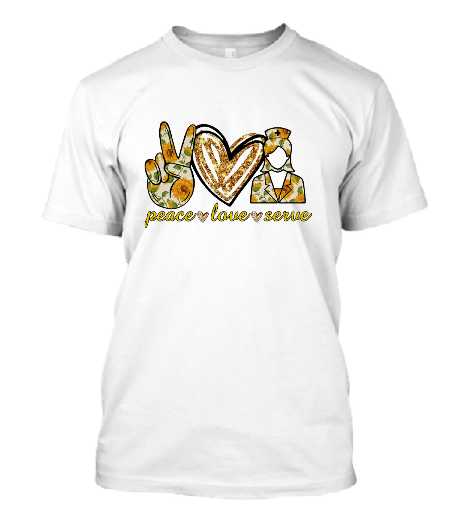 Peace Love Serve Nurse Practitioner Sunflower Heart Peace Sign Nurse Hat T-Shirt