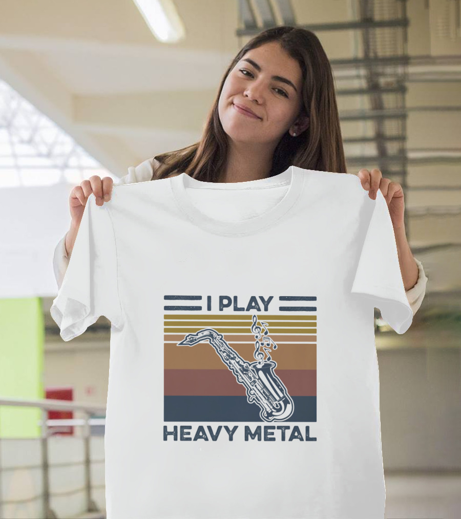 I Play Heavy Metal Saxophone Retro Music Notes T-Shirt