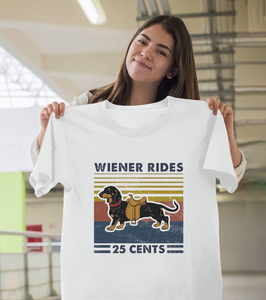 Wiener Rides Dachshund 25 Cents Retro Stripes T-Shirt
