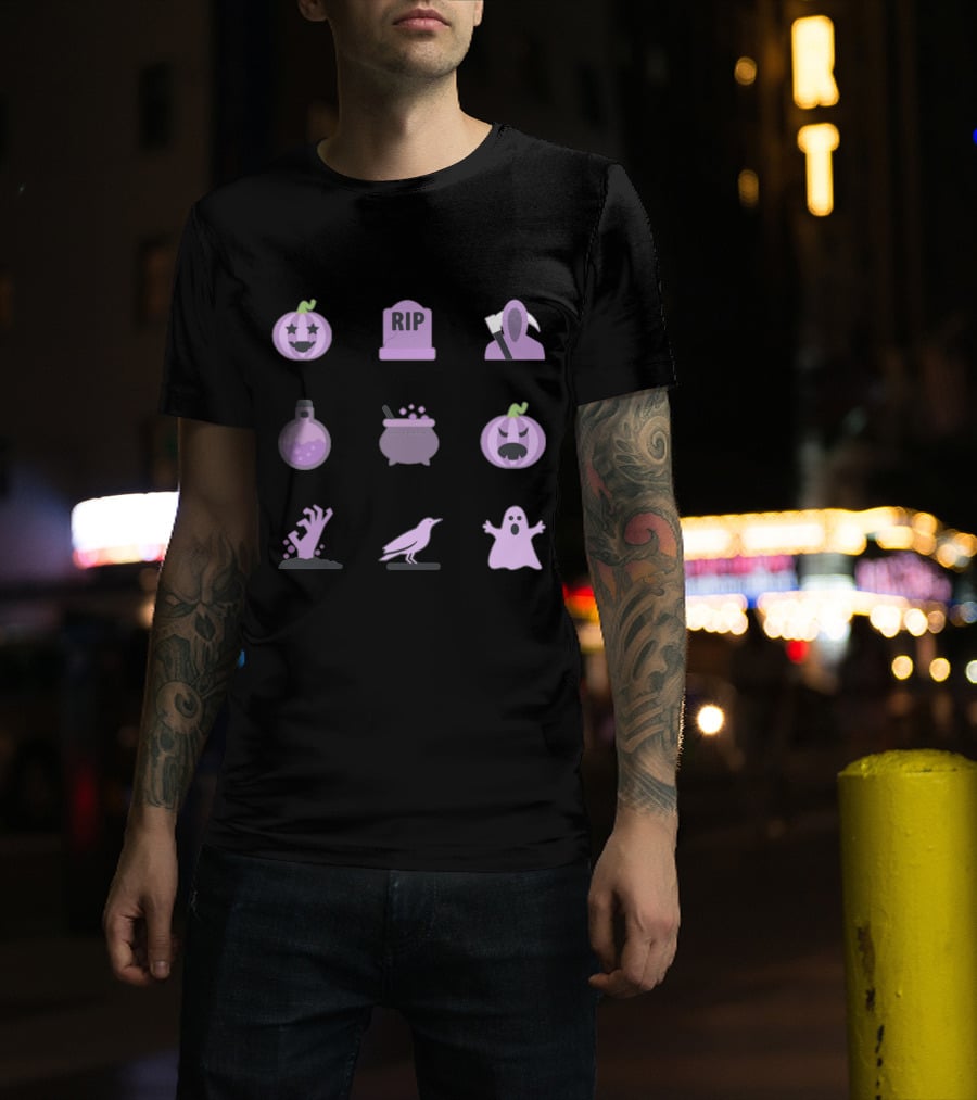Pastel Purple Halloween Pack With Spooky Icons And Elements T-Shirt