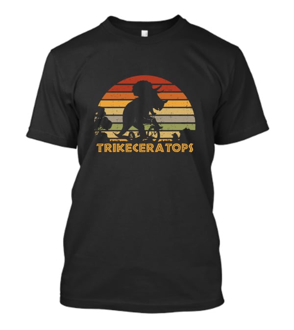 Trikeceratops Dinosaur Cycling Sunset T-Shirt