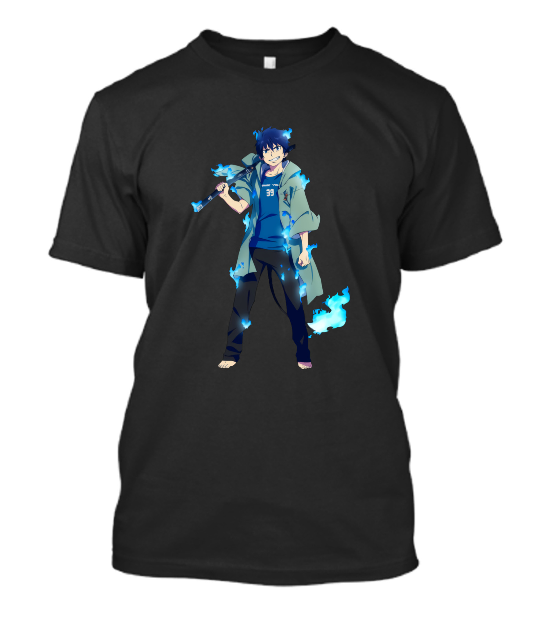 Blue Flames Anime Character With Number 39 T-Shirt