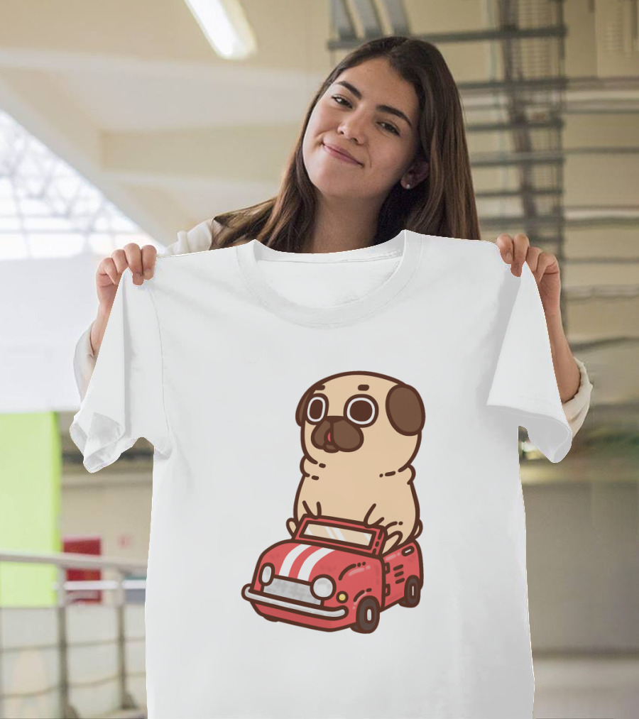 Cute Funny Puglie Beep Beep Driving a Car T-Shirt