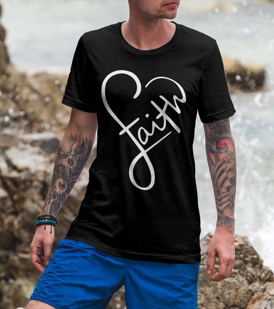 Faith Heart Script God Love Summer Casual T-Shirt