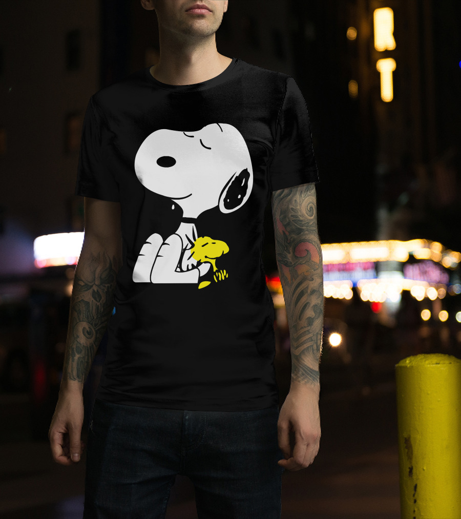 Snoopy Sleep In Peace With Woodstock Sleeping In Black And White Peanuts Comic T-Shirt