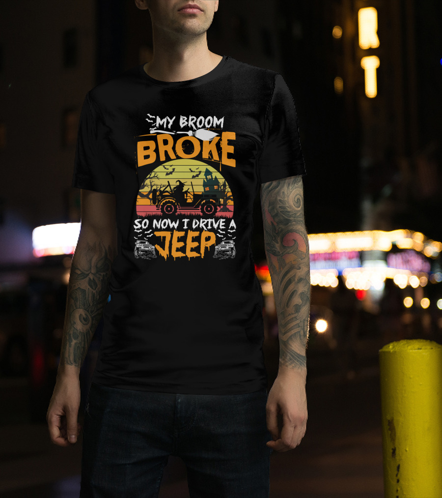 Halloween Witch Jeep Adventure My Broom Broke T-Shirt