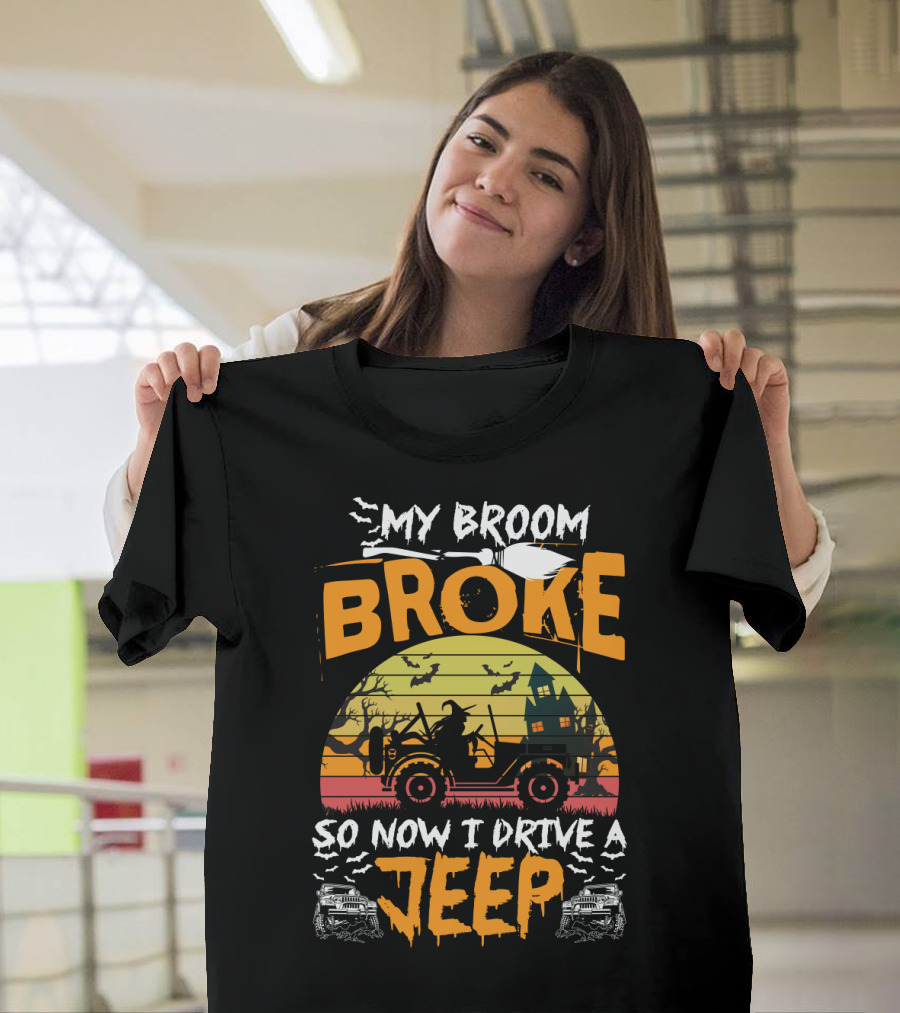 Halloween Witch Jeep Adventure My Broom Broke T-Shirt