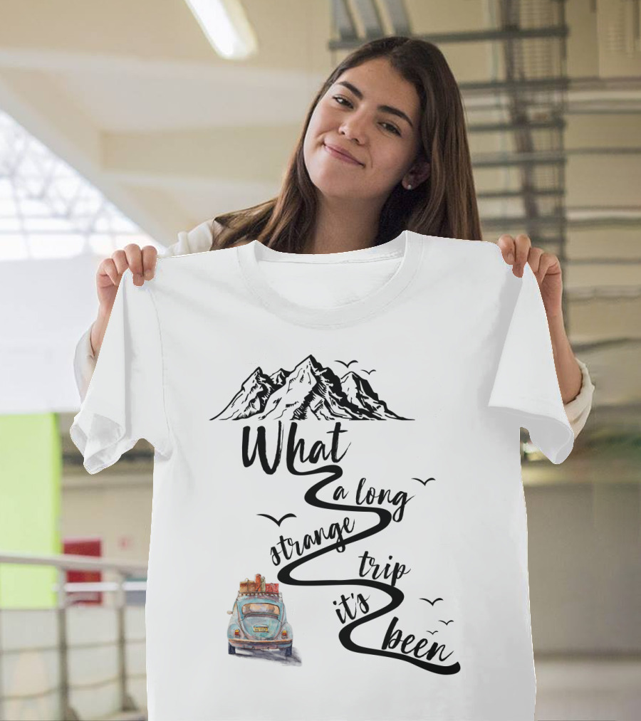What A Long Strange Trip It's Been Grateful Dead Fans Vintage Car And Mountain Adventure T-Shirt