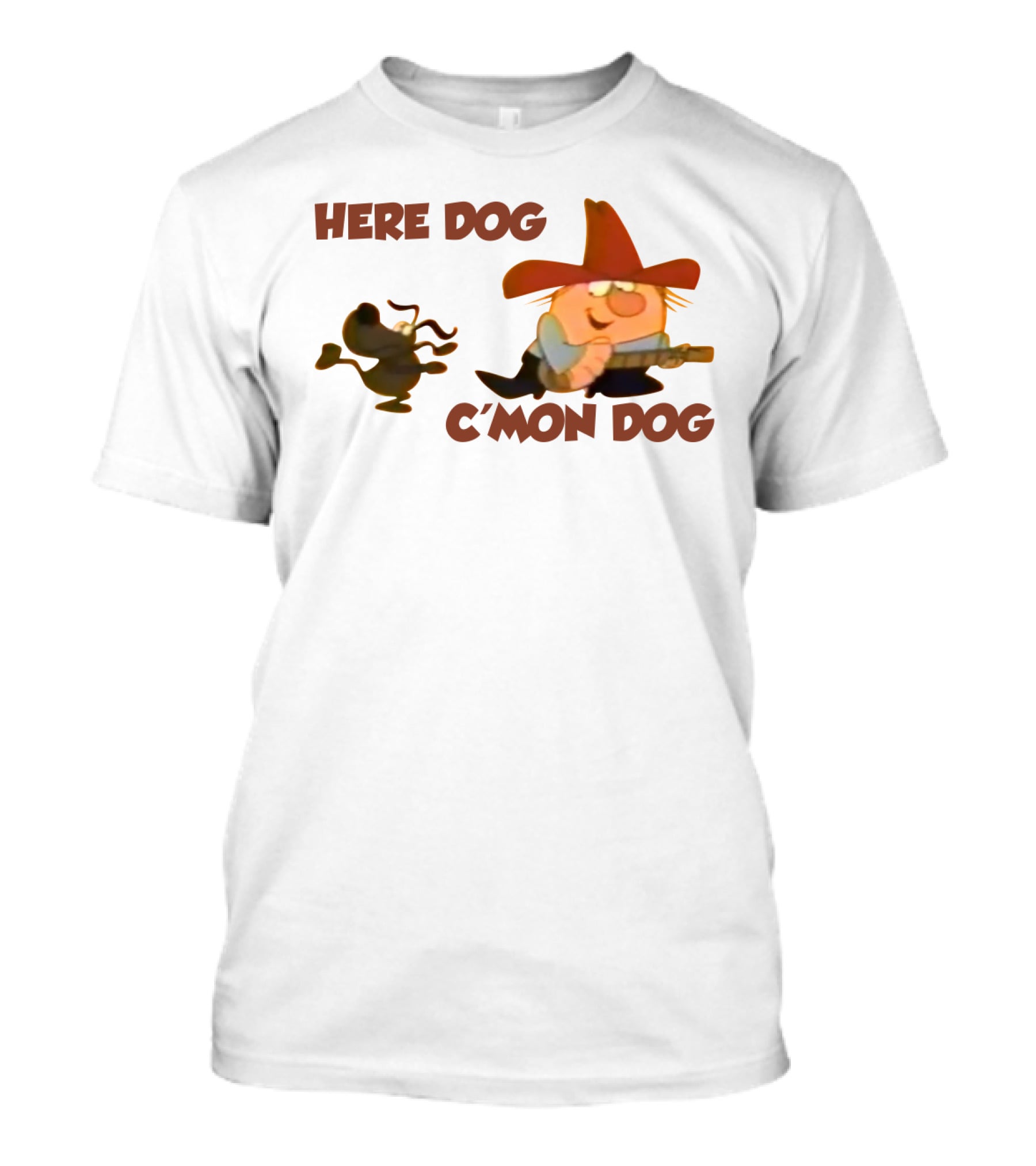 Here Dog C'mon Dog Cartoon Character With Cowboy Hat And Guitar T-Shirt