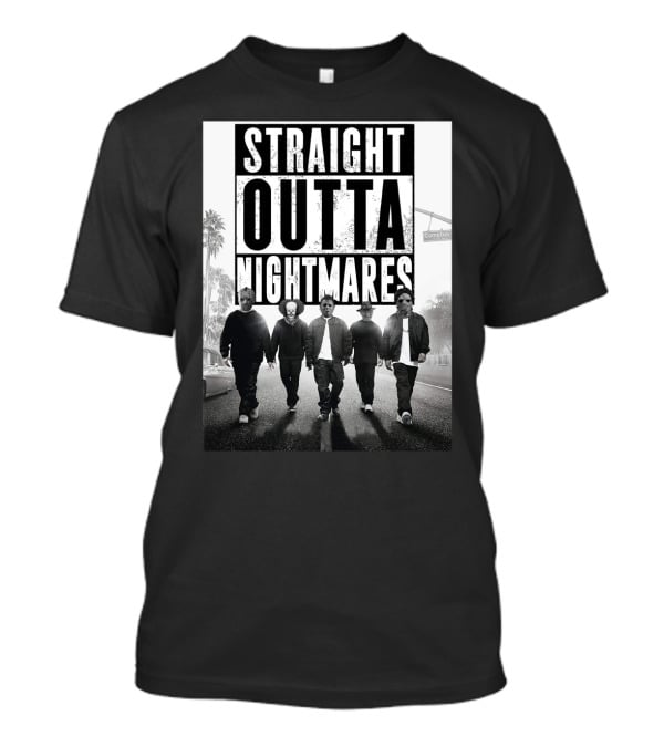 Straight Outta Nightmares Jason IT Michael Freddy Thomas Horror Icons Walking Down Compton Street T-Shirt