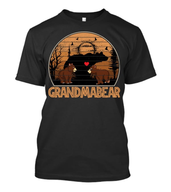 Grandma Bear Vintage Sunset Heart Silhouette Scene T-Shirt