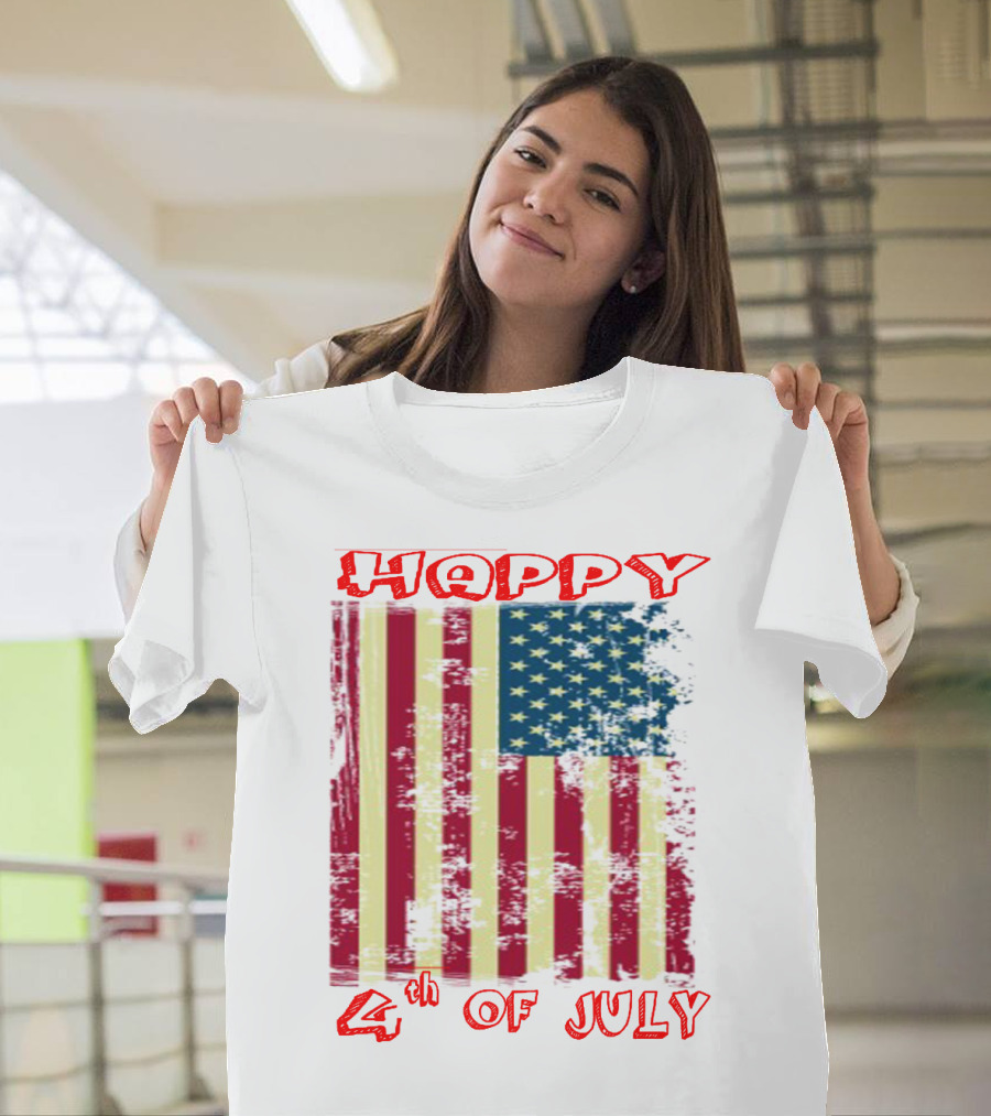 Happy 4th of July Distressed American Flag Vintage T-Shirt