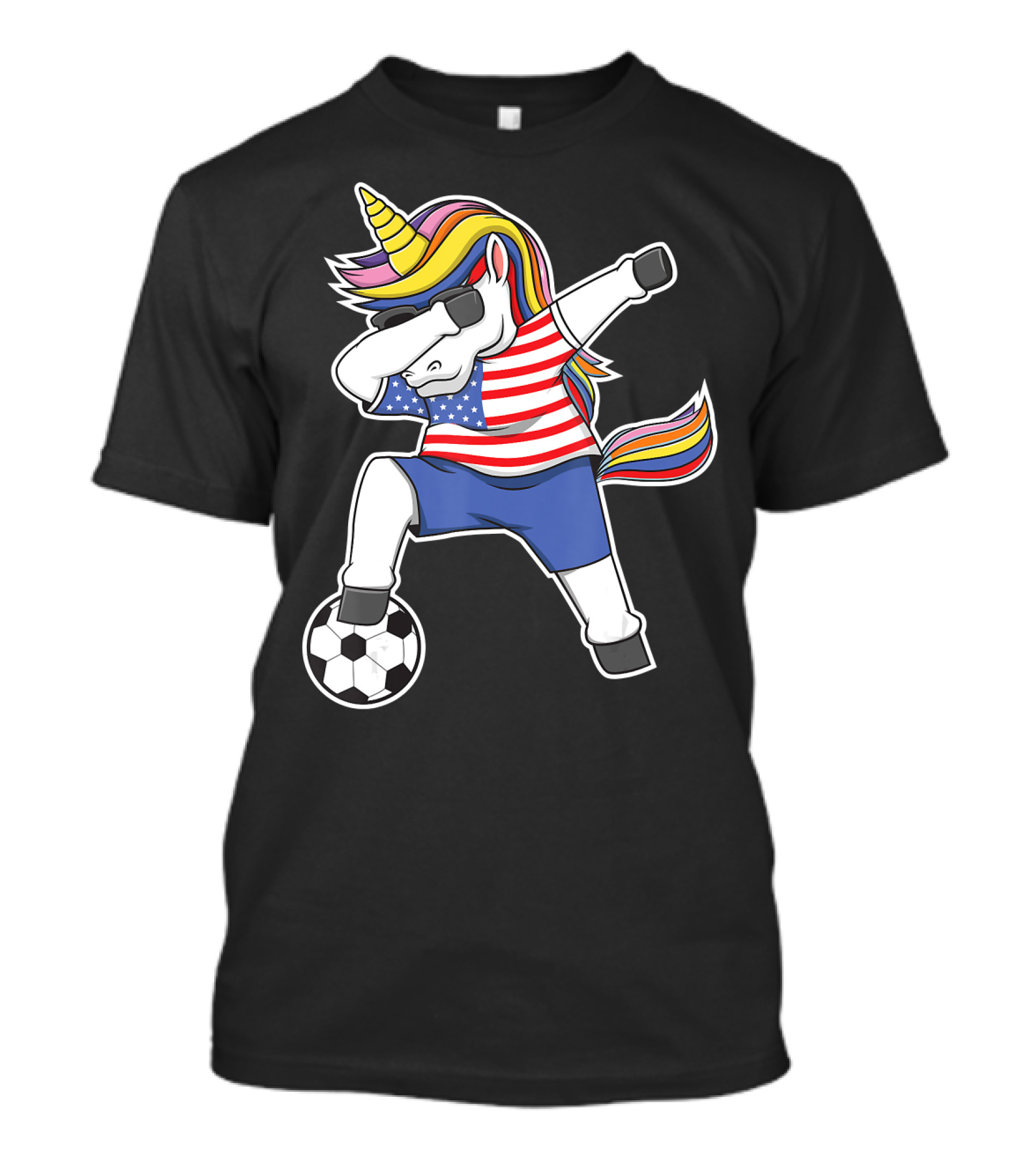 Dabbing Soccer Unicorn USA Girls Unicorn Lover Stars And Stripes Football T-Shirt