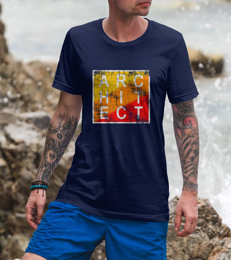 Architect Grunge Texture Yellow Orange Red Square T-Shirt