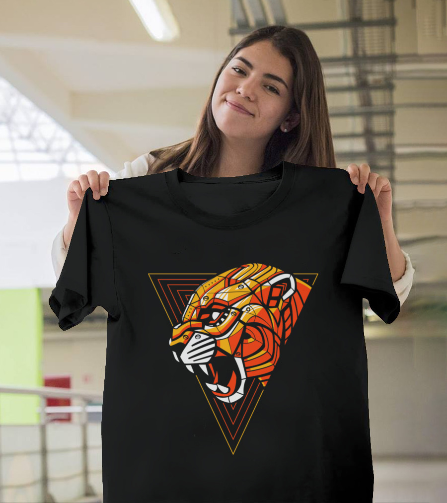 Leopard Punk Machine Geometric Triangle Roaring Face T-Shirt
