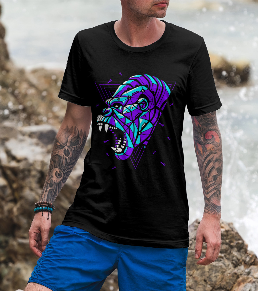 Cyber Punk Gorilla Geometric Triangles T-Shirt