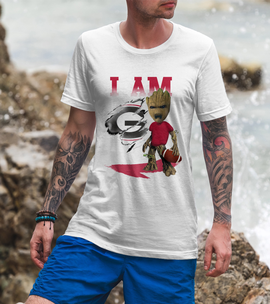 I AM Georgia Bulldogs Groot Holding Football T-Shirt