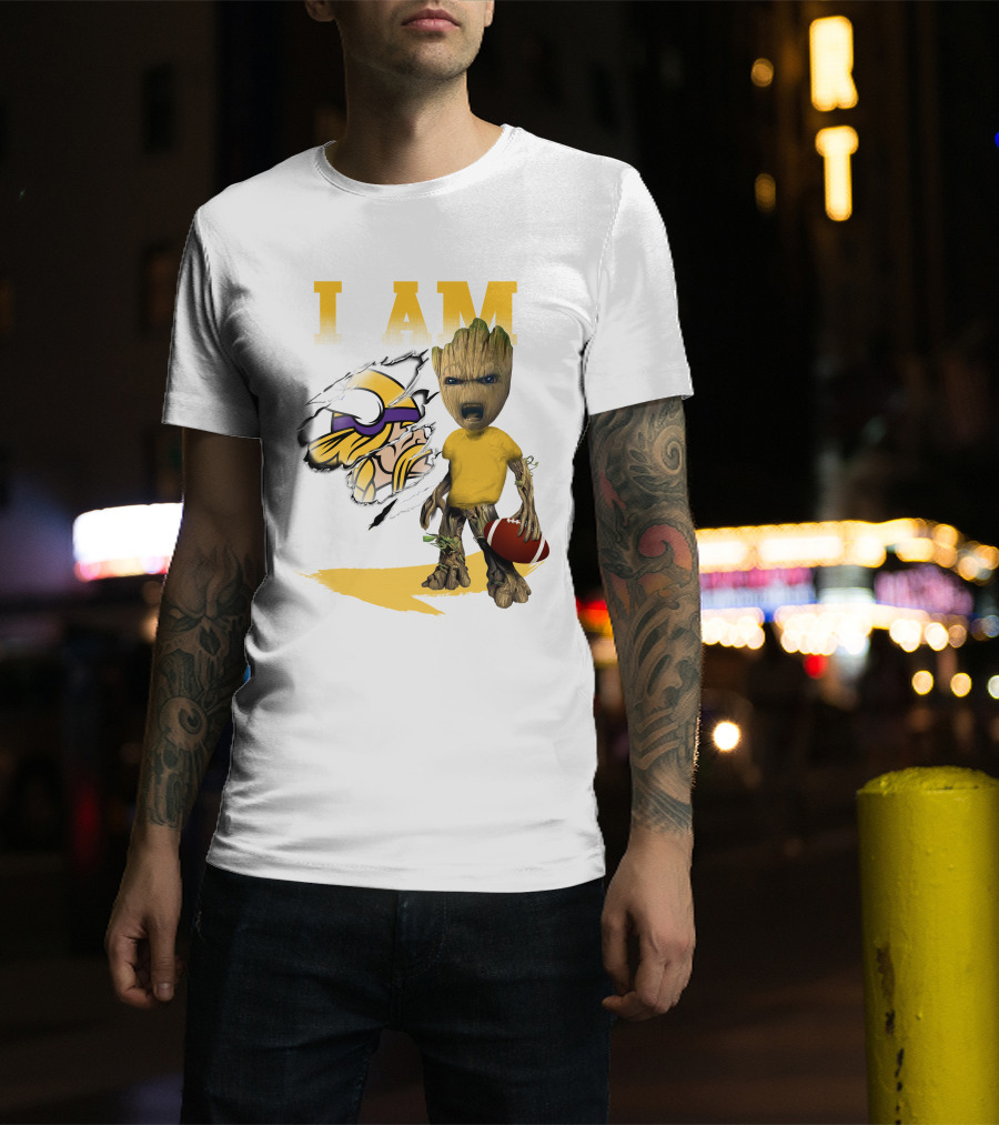 I AM Minnesota Vikings Baby Groot Football T-Shirt