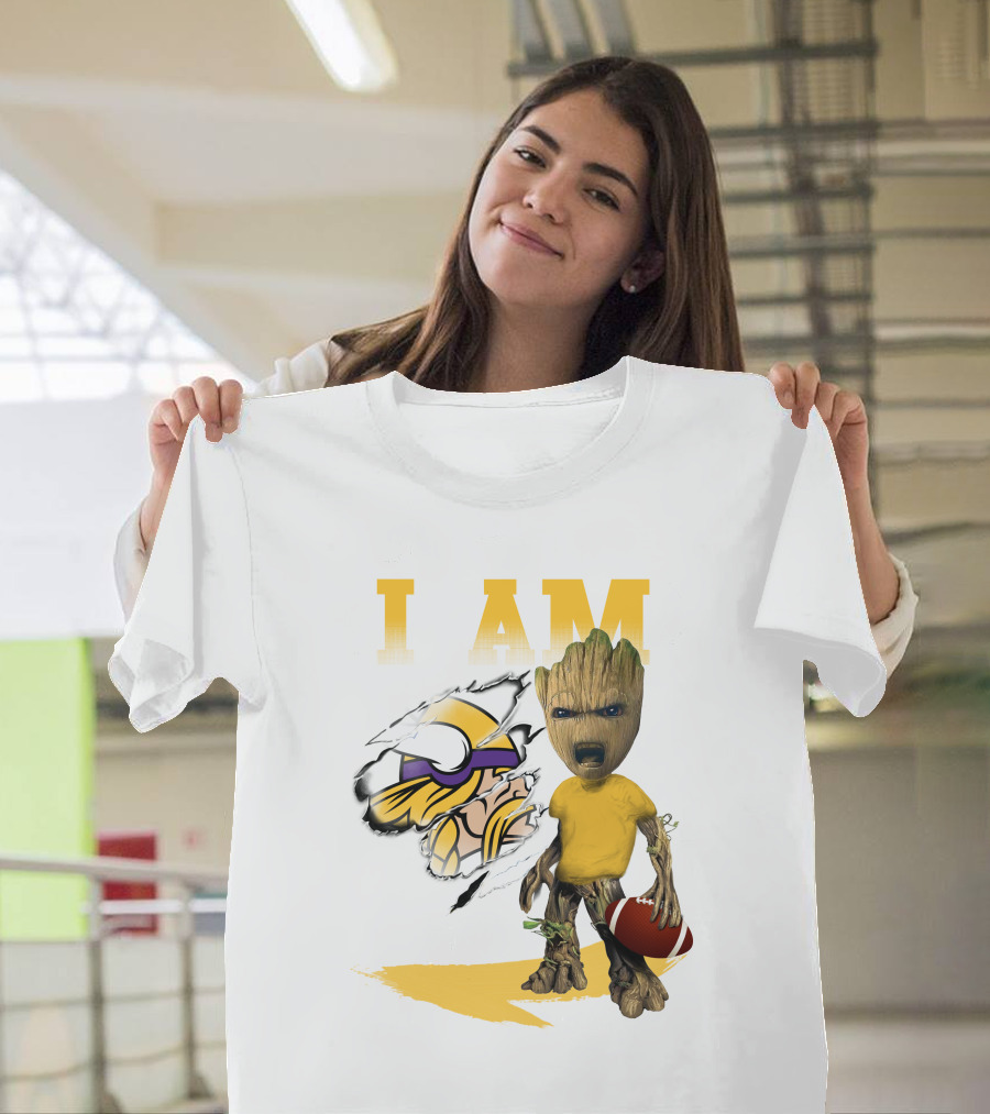 I AM Minnesota Vikings Baby Groot Football T-Shirt