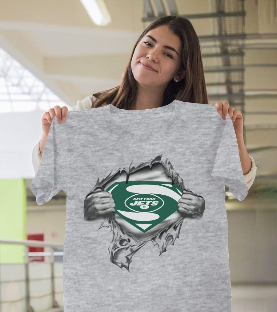 New York Jets Superman Shield Logo Burst T-Shirt