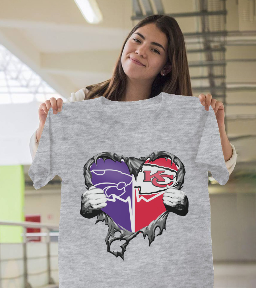 Kansas City Chiefs and Kansas State Wildcats Heart T-Shirt
