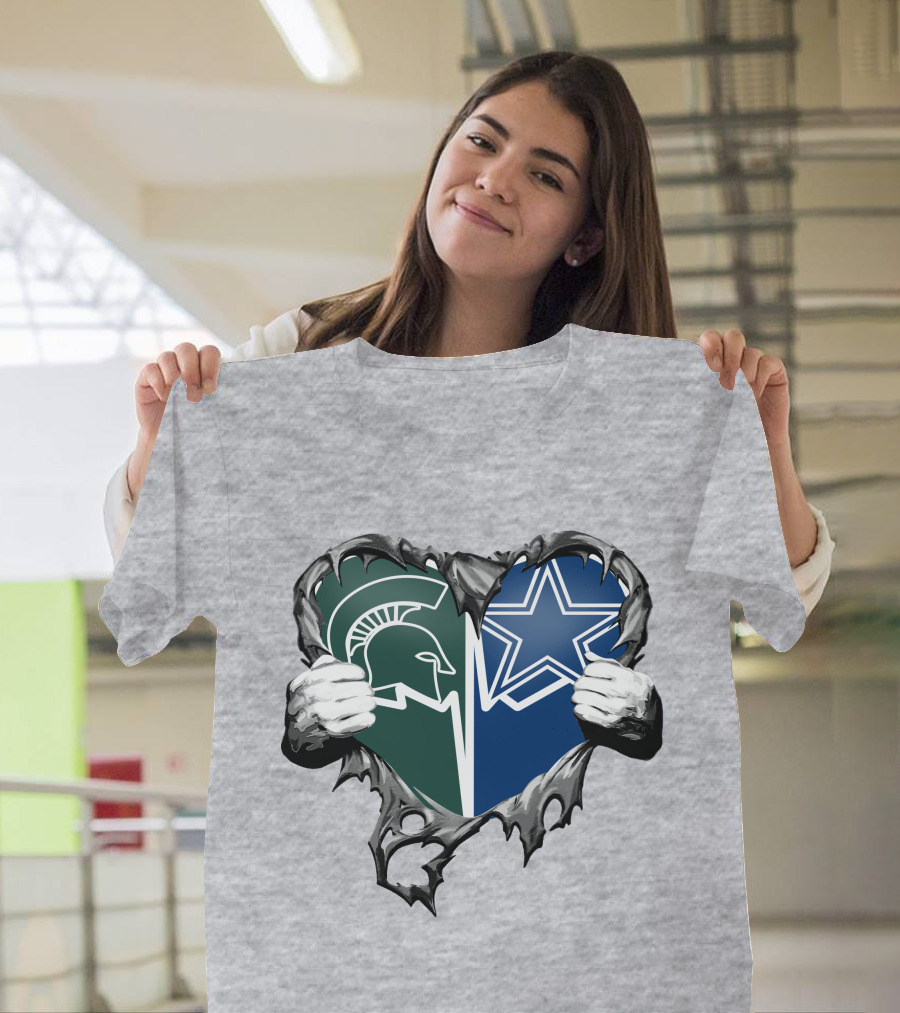 Cowboys And Michigan State Heart Logo Fusion T-Shirt