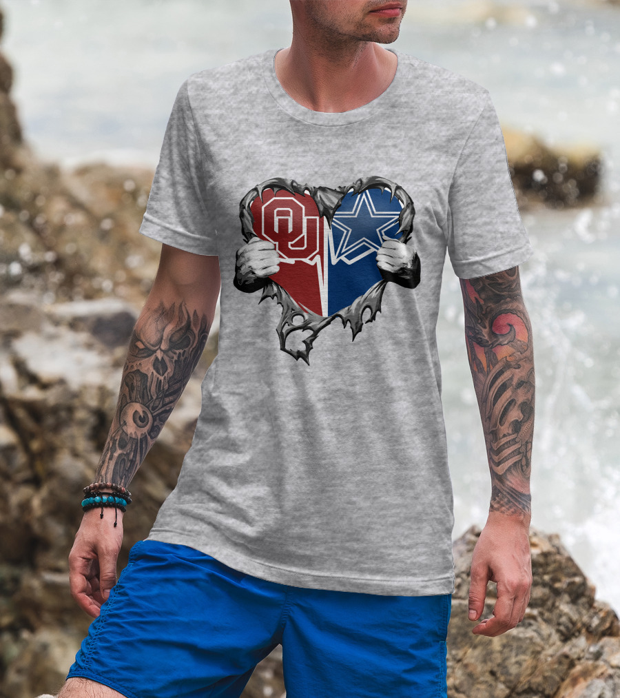 Cowboys And Sooners Heart Oklahoma And Dallas Fans T-Shirt
