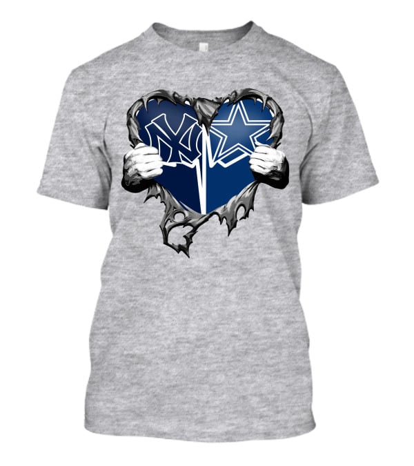 Cowboys And Yankees Heart Emblem With Hands Holding T-Shirt