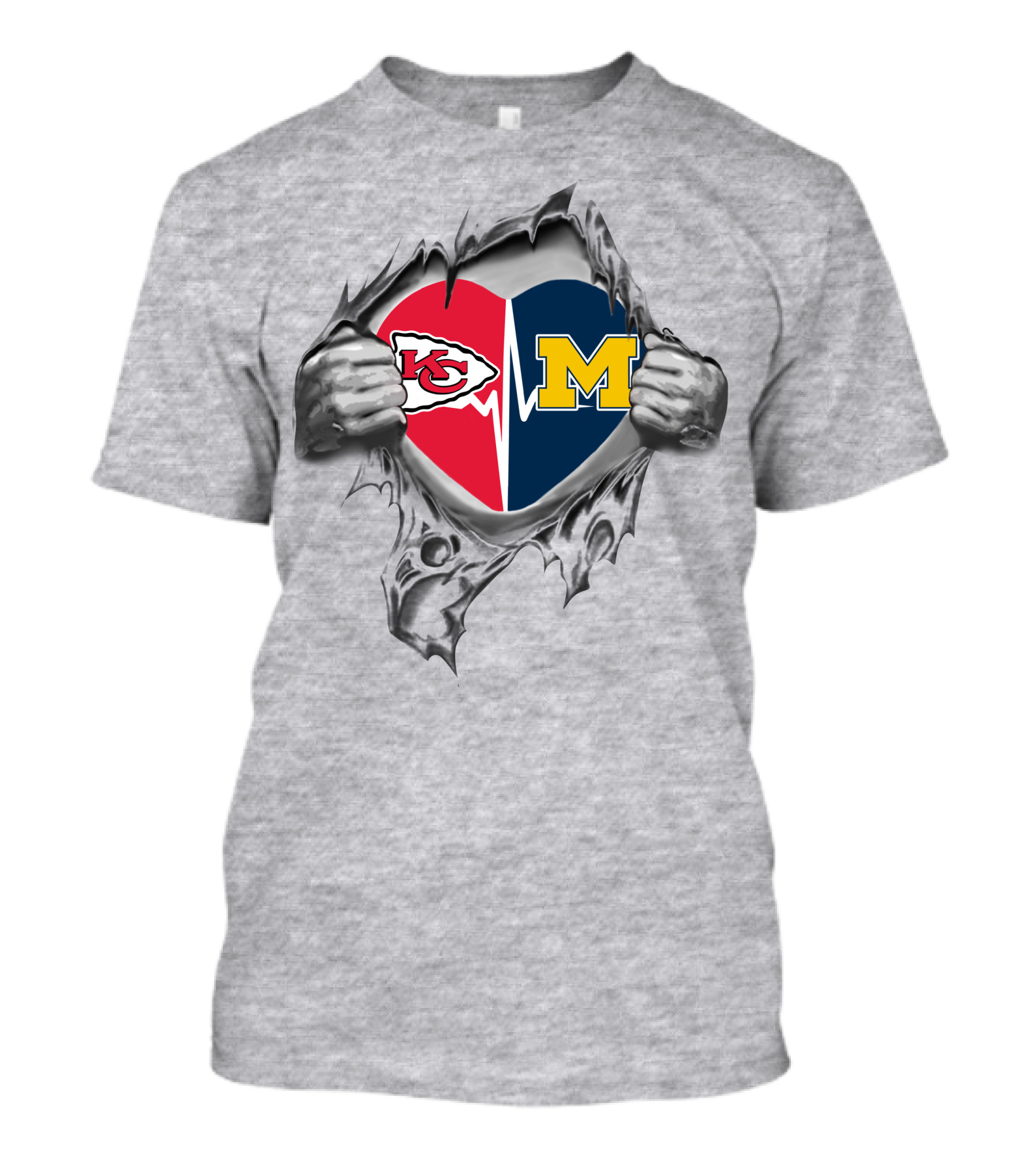 Michigan Wolverines Kansas City Chiefs Heartbeat T-Shirt