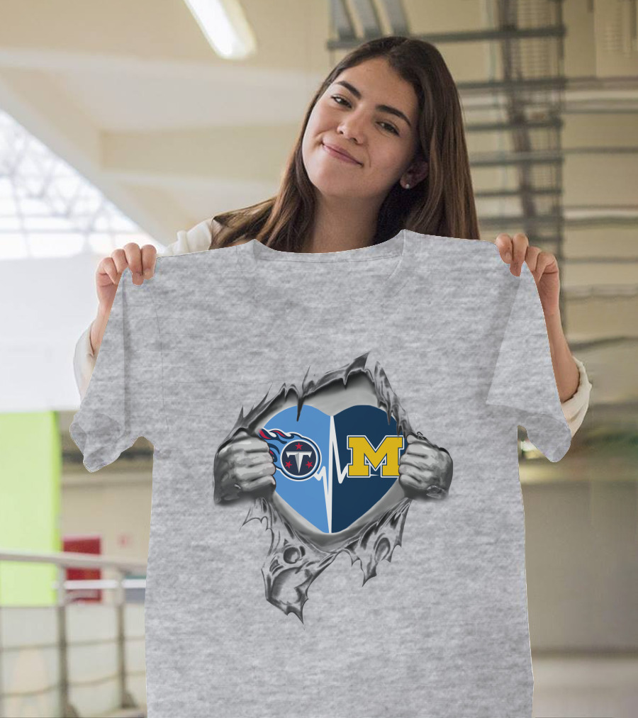 Michigan Wolverines Tennessee Titans Heartbeat Fusion T-Shirt