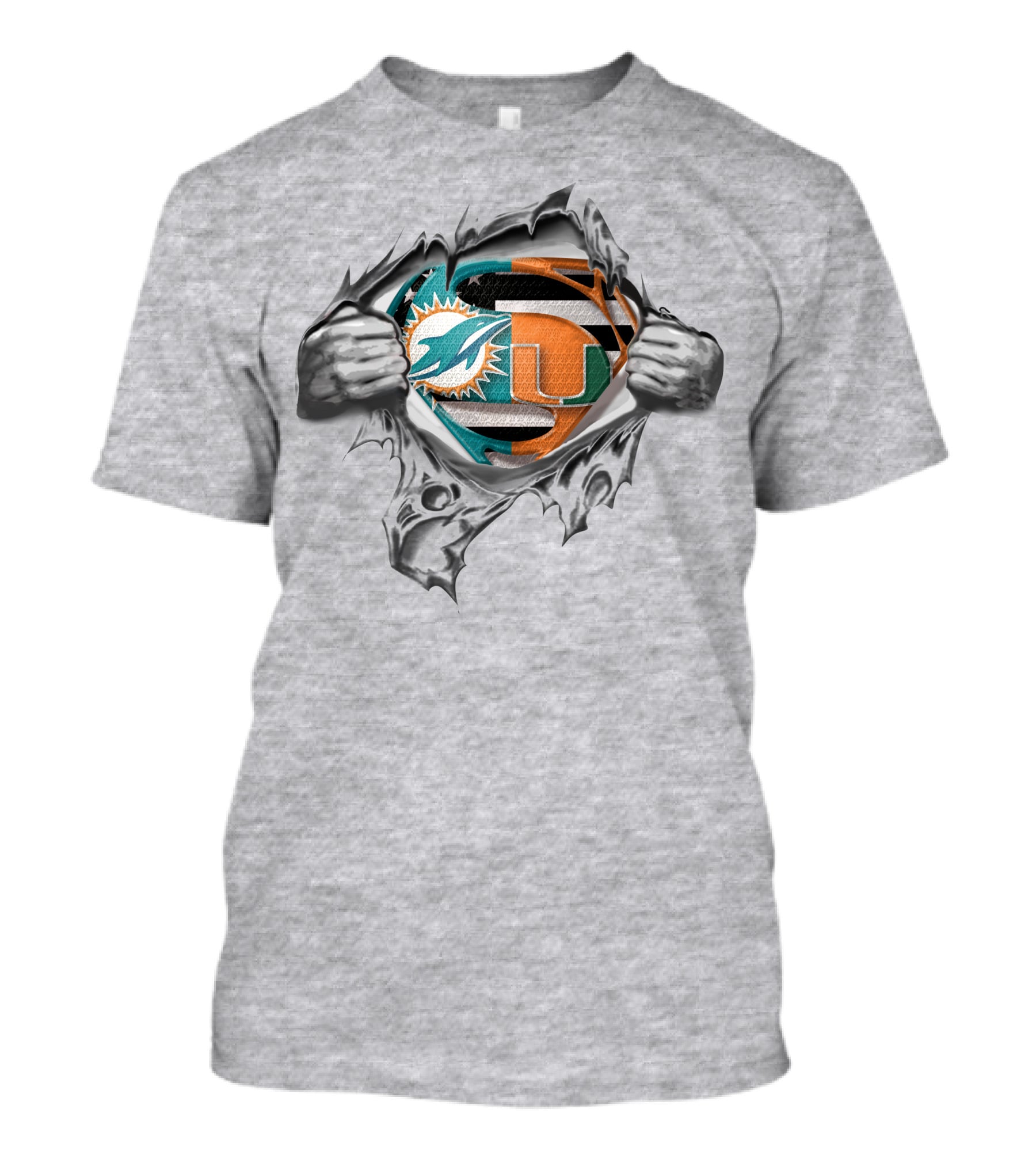 Miami Dolphins Hurricanes Superman Logo Tear Open T-Shirt