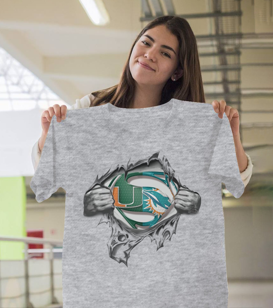 Dolphins Hurricanes Superman Logo Mashup T-Shirt