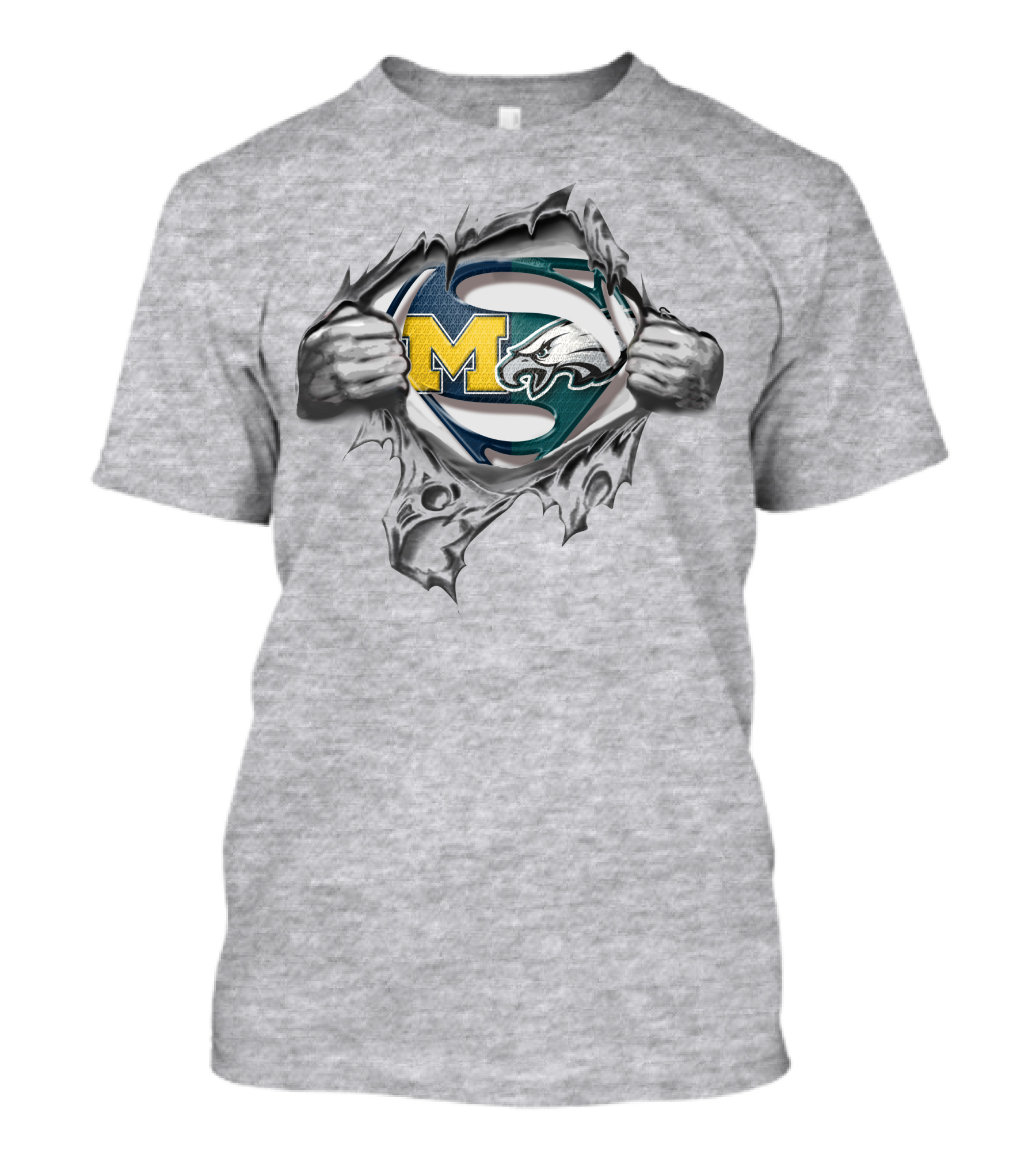 Eagles Wolverines Super Man Logo Mashup With Iconic Symbols T-Shirt