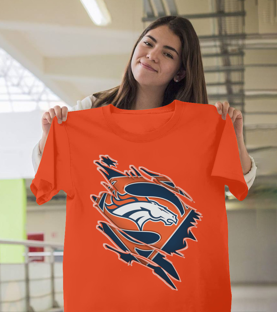 Broncos Super Logo Combines With Superhero Emblem On Bold Orange T-Shirt