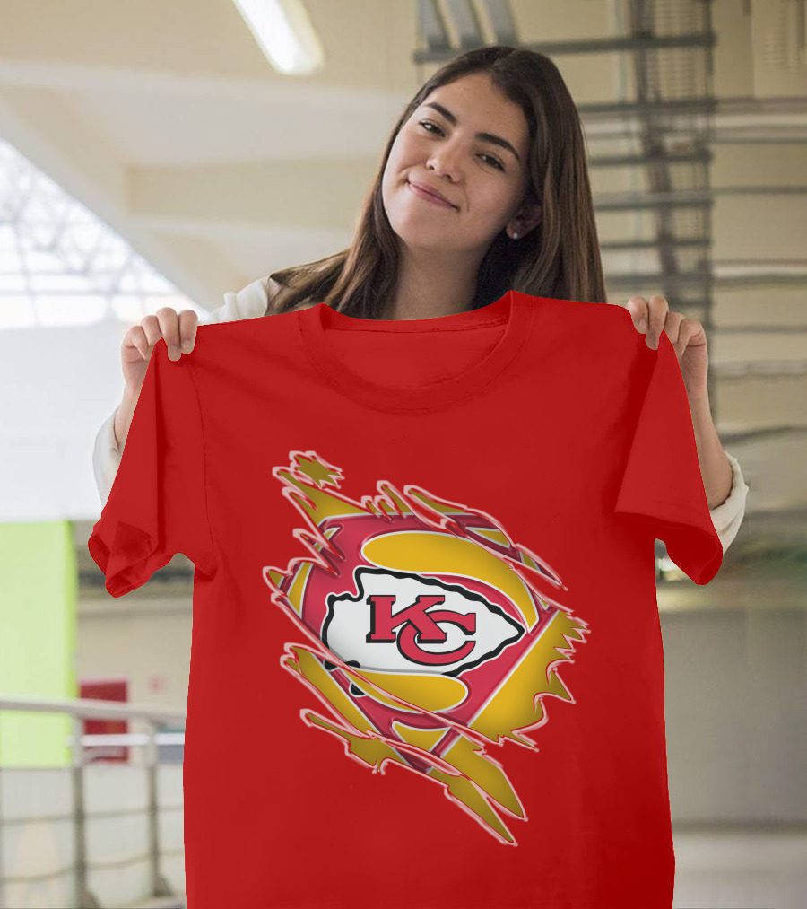 Kansas City Chiefs Super Man Logo Design Red T-Shirt