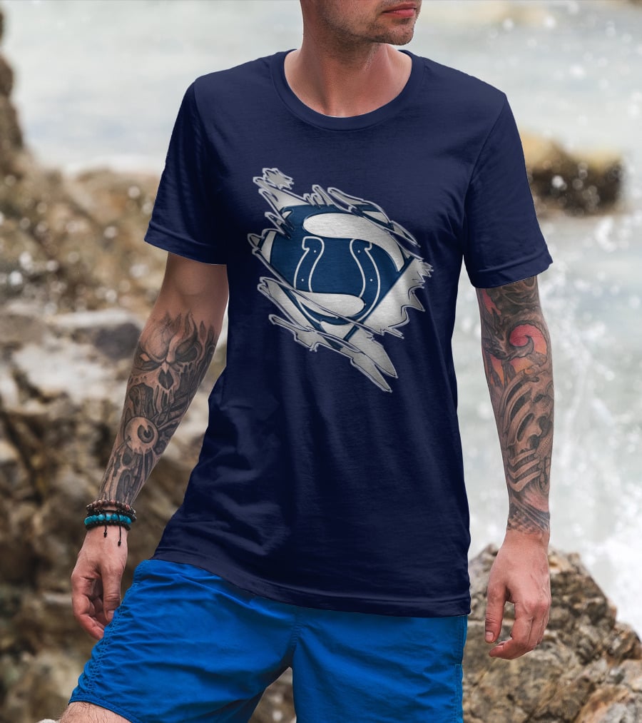 Colts Superman Logo Ripped Effect T-Shirt